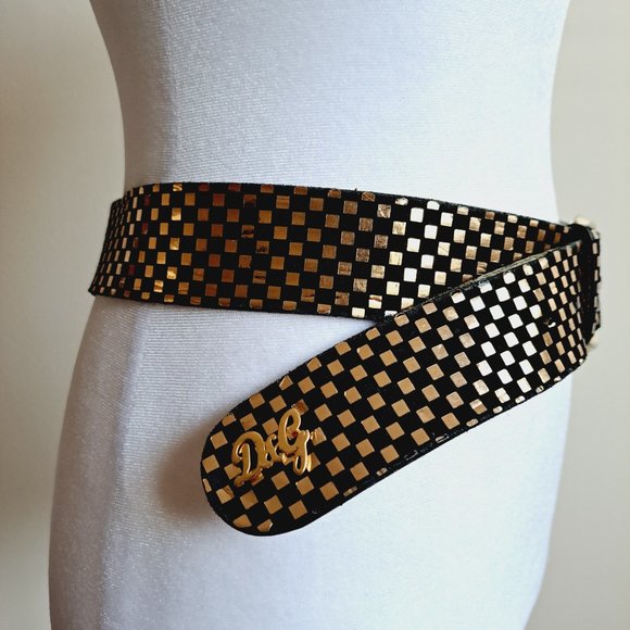 D&G Italian Black Gold Leather Belt 80cm / 32 in main image 8